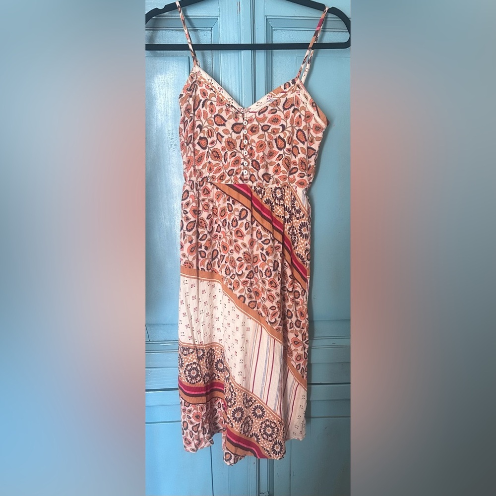 Aerie Floral Patterned Dress with Button Detail